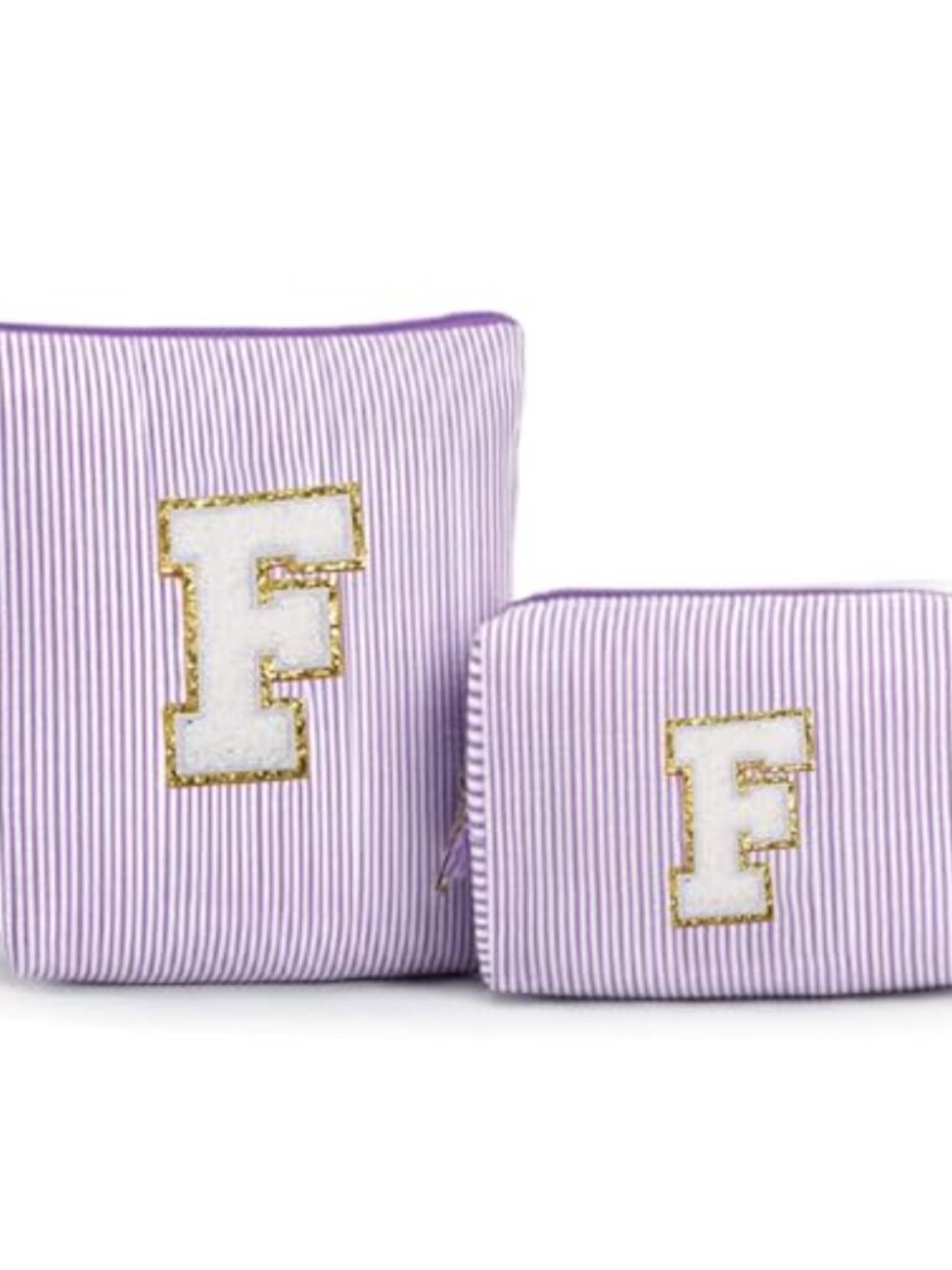 2 Pc Monogram Cosmetic Bag Set Chenille Letter Wavy Stripe Travel Makeup Bags